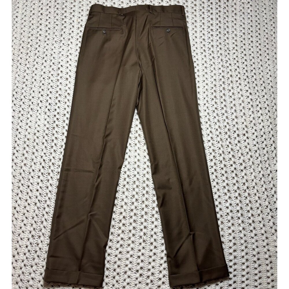 Samuelsohn‎ Pants Men 33x33 Brown Super 110's Wool Flat Front Cuffed Hem Zip-Fly